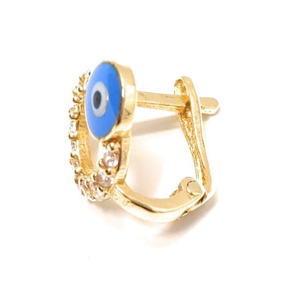 14 Carat Gold Earrings Enamel Evil Eye CZ Stones - Picture 6 of 10